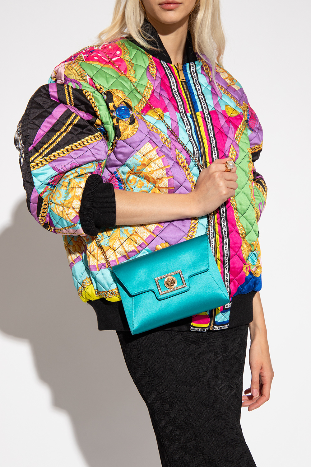 ショルダーバッグ・ポシェット Versace Crystal Medusa '95 Satin Handbag VERSACE Satin Crystal Studded Mini La Medusa Bag Blue
